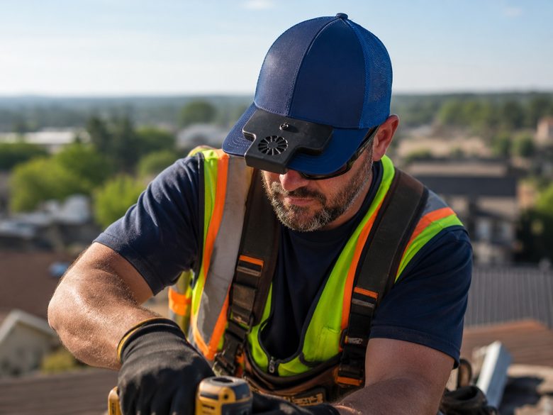 Worker wearing Kool Breasy on a job site